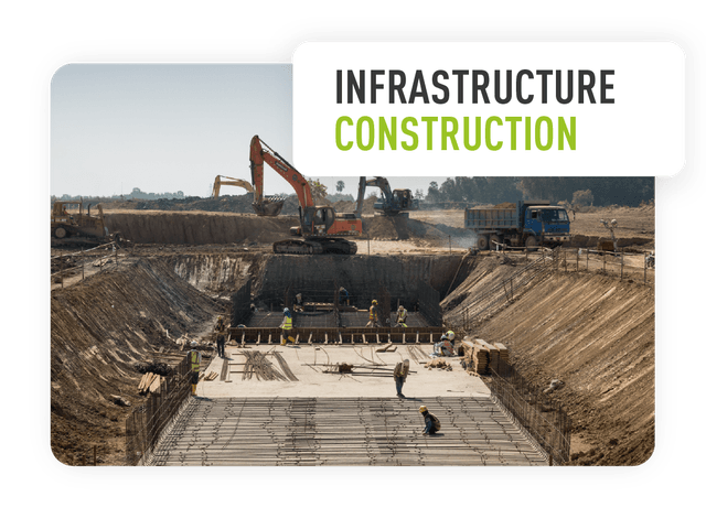 Image of construction site with text block reading "Infrastructure construction"