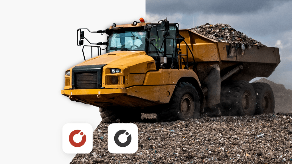 Decorative graphic of a yellow dump truck on a landfill with Contegos high and very high risk icons in the bottom left corner