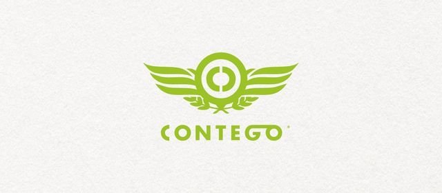 Graphic of the green Contego logo on a white paper texture background