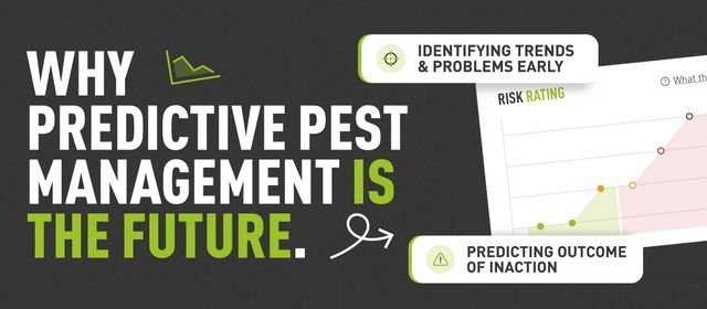 Decorative graphic of a pest risk graph displaying a prediction of rising risk, and text which says "Why Predictive Pest Management Is The Future"