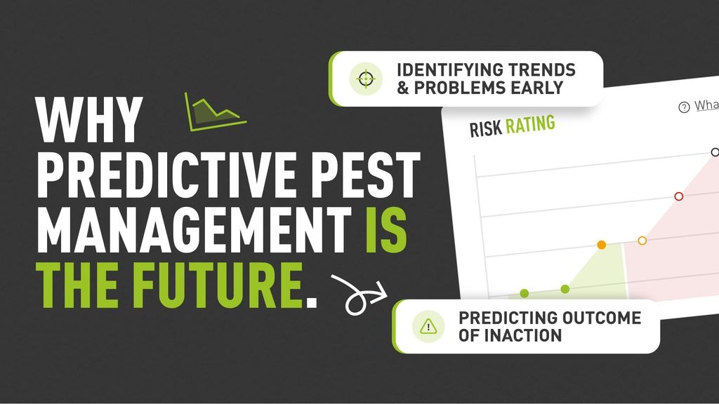 Decorative graphic of a pest risk graph displaying a prediction of rising risk, and text which says "Why Predictive Pest Management Is The Future"