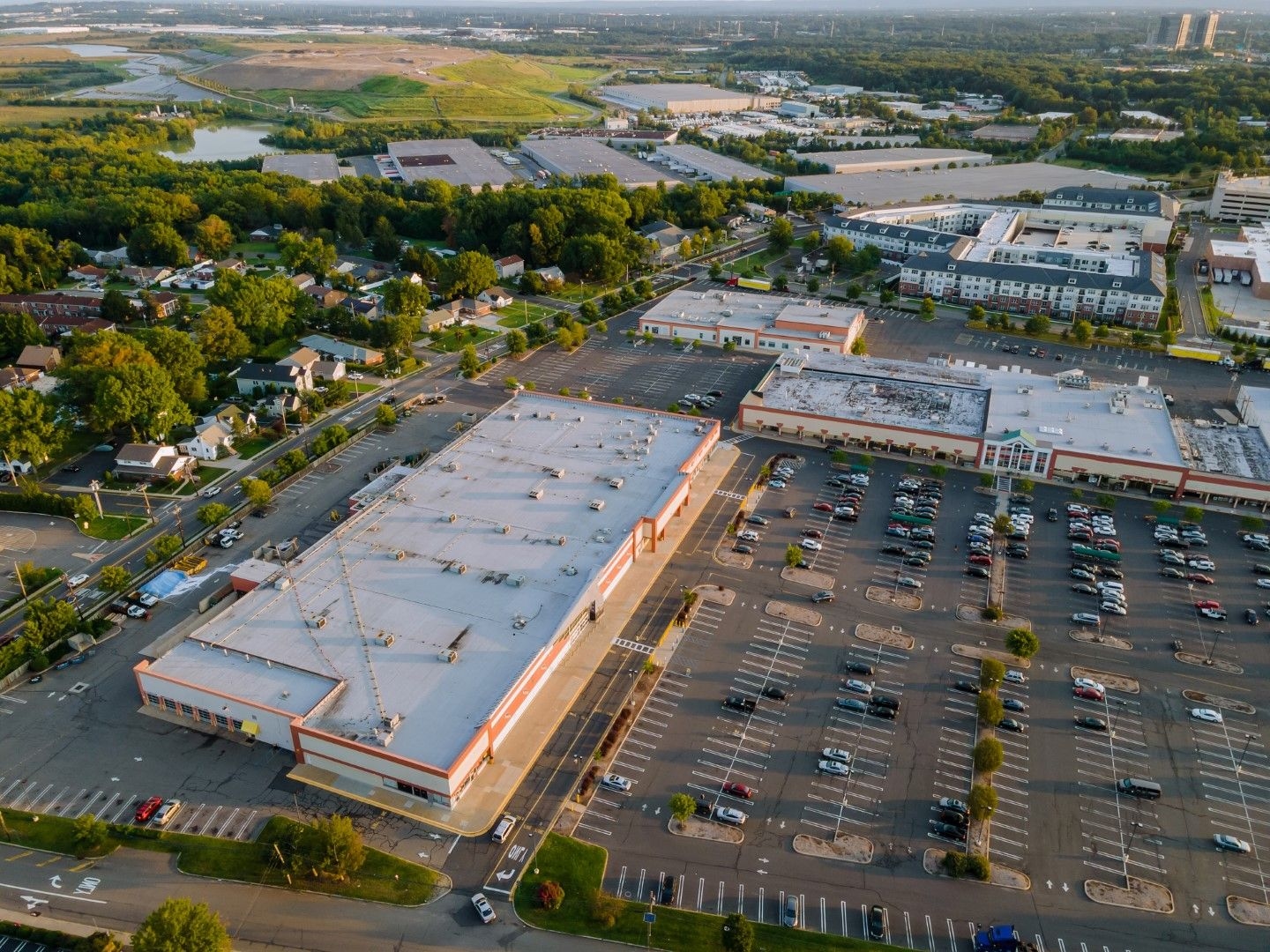 Aerial view of a supermarket and carpark