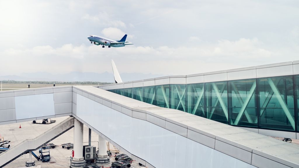 Aeroplane taking off at an airport
