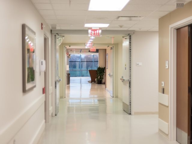 A sterile empty hospital corridor